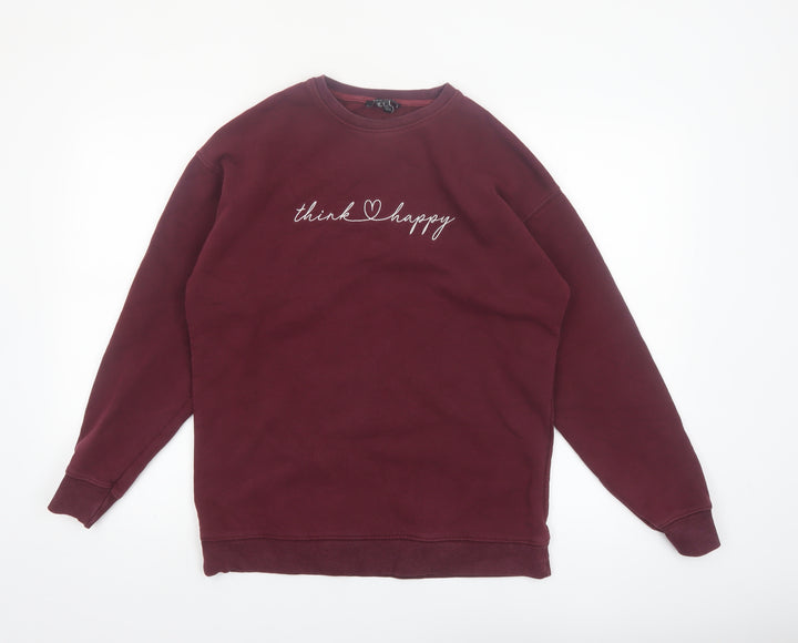 New Look Womens Burgundy Think Happy Pullover Sweatshirt Size S