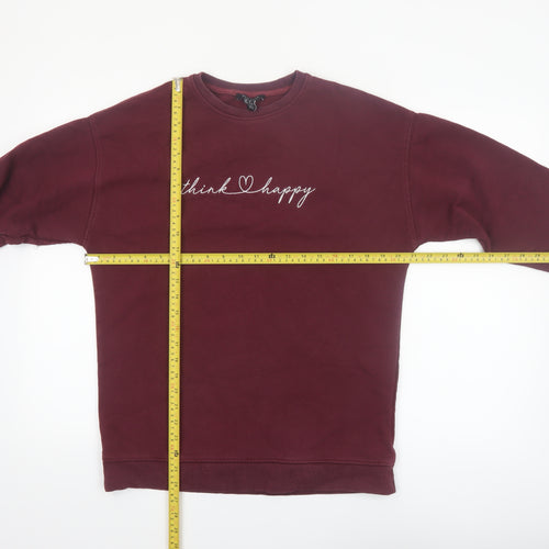 New Look Womens Burgundy Think Happy Pullover Sweatshirt Size S
