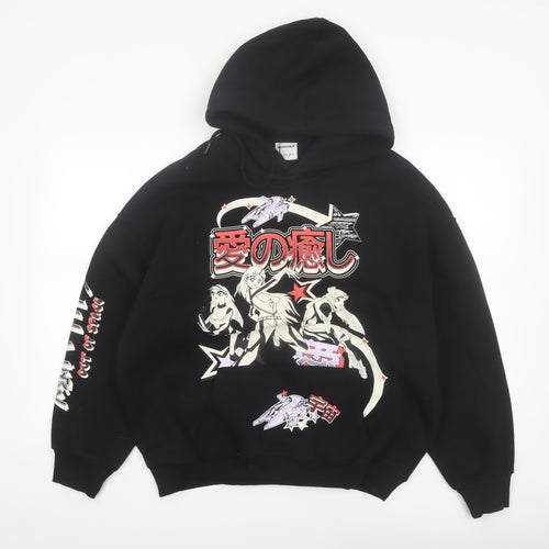Bershka Men’s Black Anime Graphic Pullover Hoodie Size S