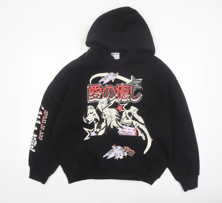 Bershka Men’s Black Anime Graphic Pullover Hoodie Size S