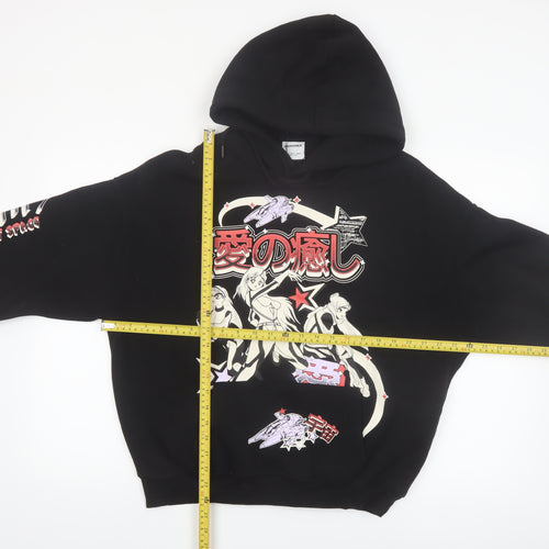 Bershka Men’s Black Anime Graphic Pullover Hoodie Size S