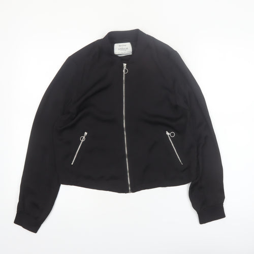 Bershka Womens Black Bomber Jacket Size 8 Regular Zip Pockets
