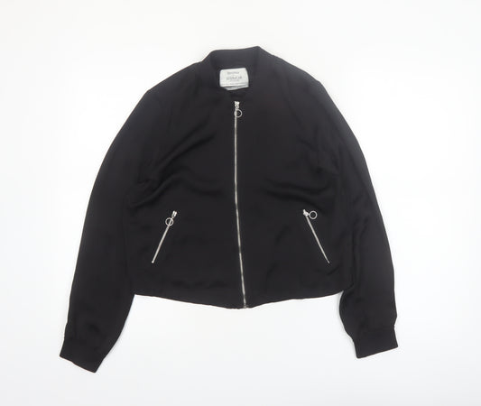 Bershka Womens Black Bomber Jacket Size 8 Regular Zip Pockets