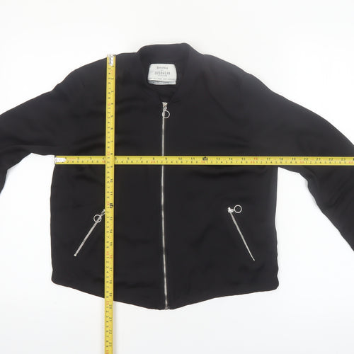 Bershka Womens Black Bomber Jacket Size 8 Regular Zip Pockets
