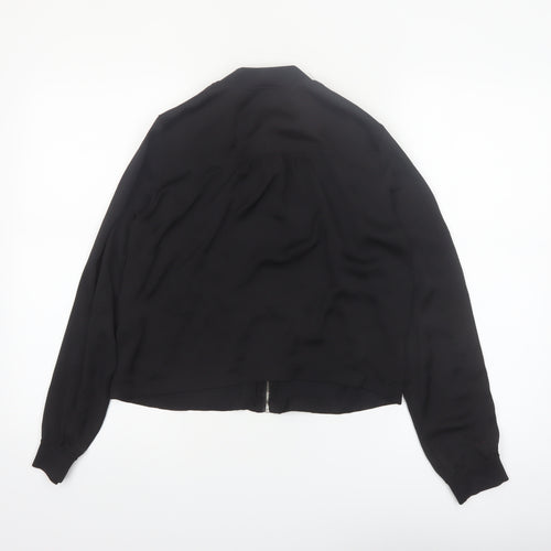 Bershka Womens Black Bomber Jacket Size 8 Regular Zip Pockets