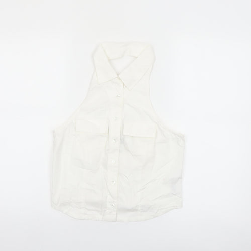 Collusion Womens White Cotton Cropped Button-Up Halter Shirt UK 10
