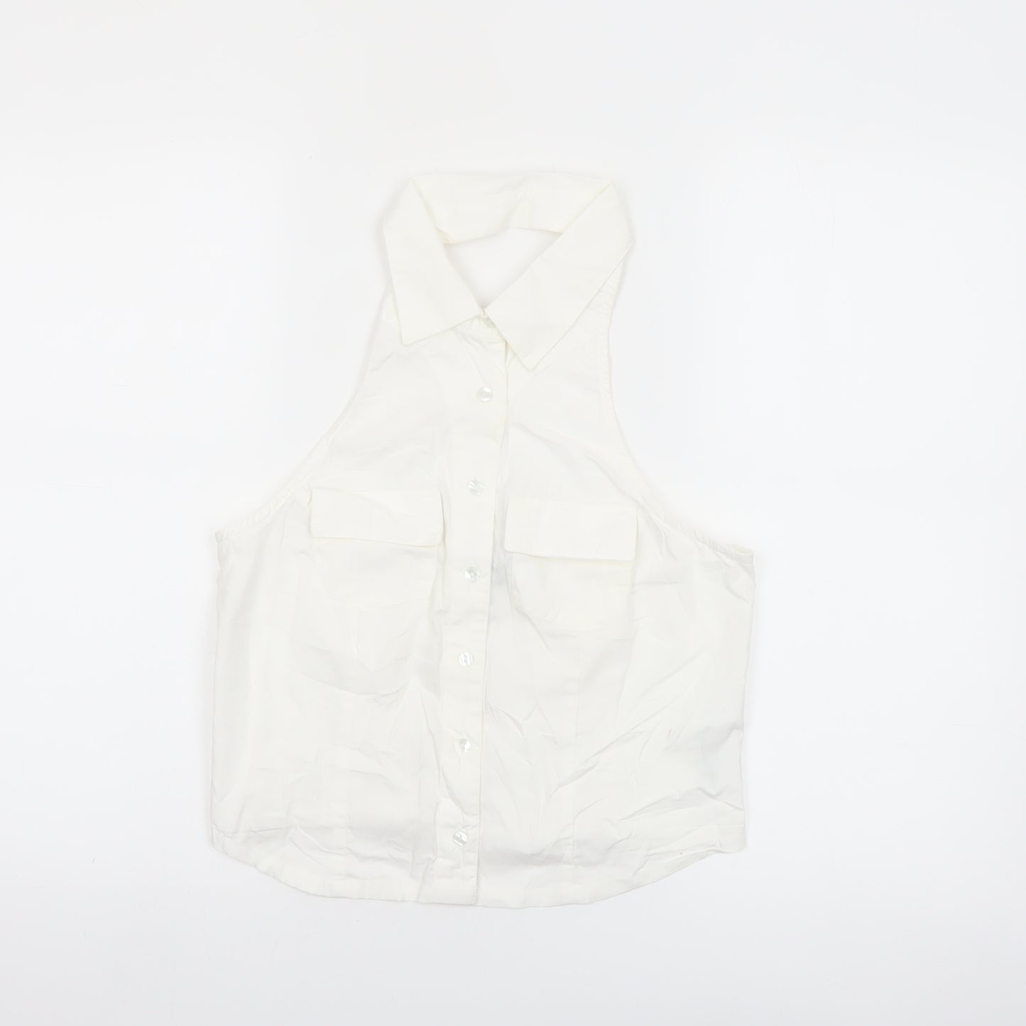 Collusion Womens White Cotton Cropped Button-Up Halter Shirt UK 10