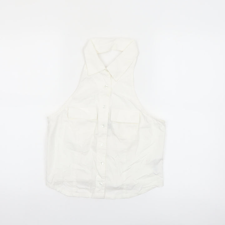 Collusion Womens White Cotton Cropped Button-Up Halter Shirt UK 10