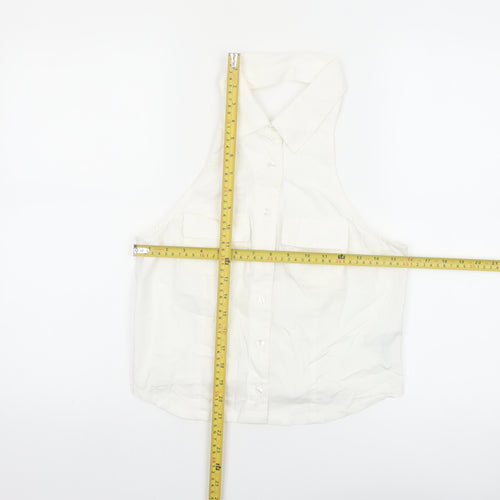 Collusion Womens White Cotton Cropped Button-Up Halter Shirt UK 10