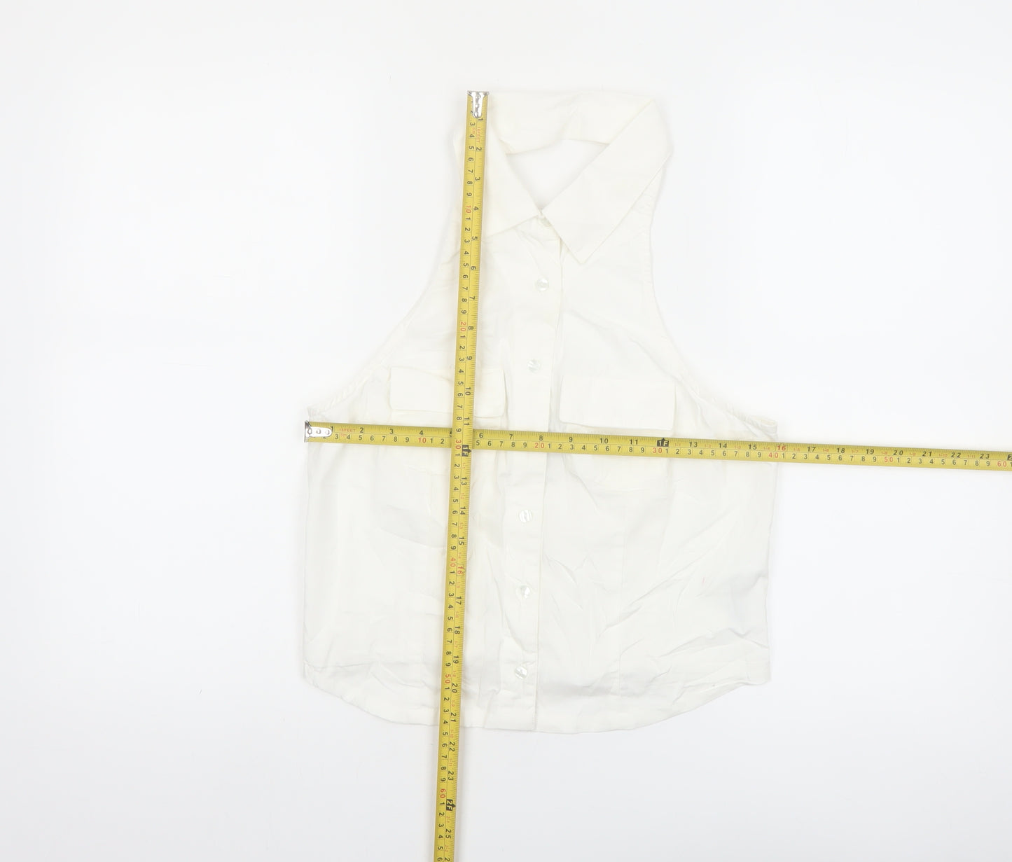 Collusion Womens White Cotton Cropped Button-Up Halter Shirt UK 10