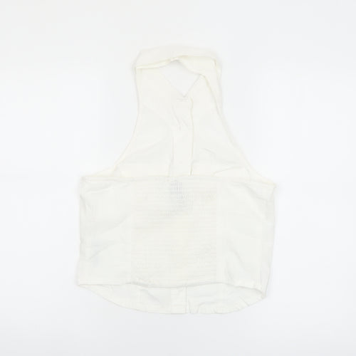 Collusion Womens White Cotton Cropped Button-Up Halter Shirt UK 10