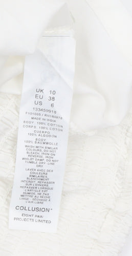 Collusion Womens White Cotton Cropped Button-Up Halter Shirt UK 10