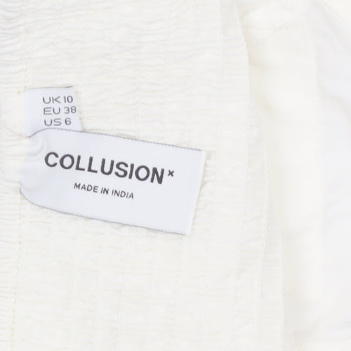 Collusion Womens White Cotton Cropped Button-Up Halter Shirt UK 10