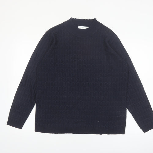 Isle Womens Black Cable-Knit Acrylic Jumper L Crew Neck Knitwear