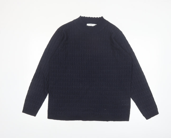 Isle Womens Black Cable-Knit Acrylic Jumper L Crew Neck Knitwear