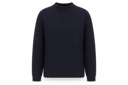 Front view of Isle women’s black cable-knit acrylic jumper l crew neck knitwear