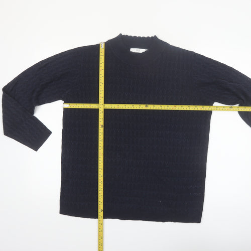 Isle Womens Black Cable-Knit Acrylic Jumper L Crew Neck Knitwear