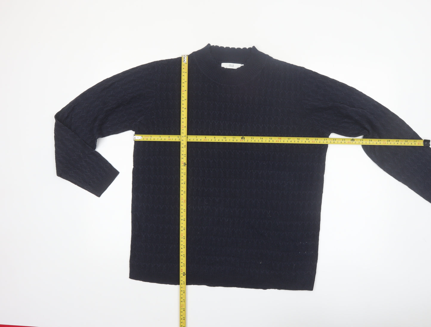 Isle Womens Black Cable-Knit Acrylic Jumper L Crew Neck Knitwear