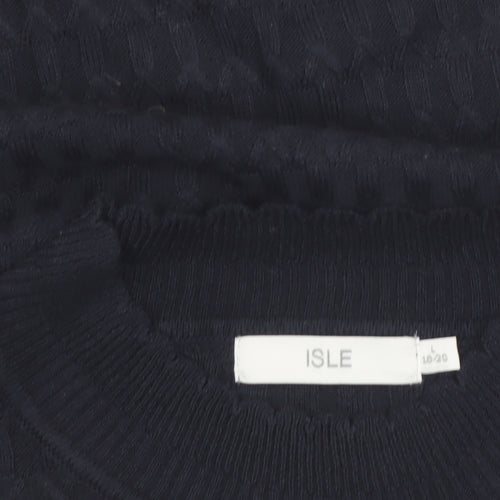 Isle Womens Black Cable-Knit Acrylic Jumper L Crew Neck Knitwear