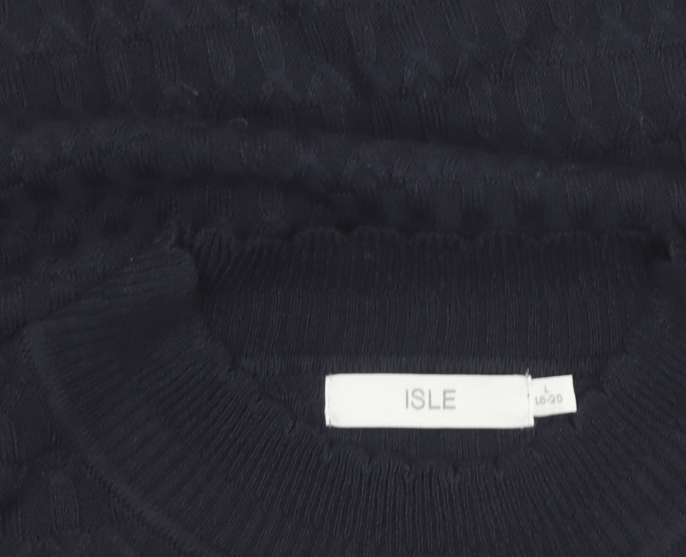 Isle Womens Black Cable-Knit Acrylic Jumper L Crew Neck Knitwear