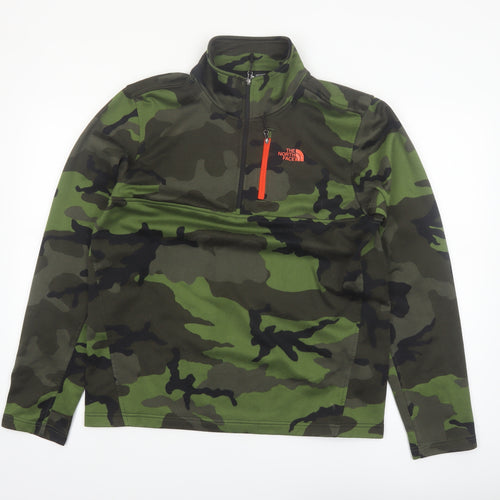The North Face Men's Green Camo 1/4 Zip Fleece Sweatshirt M