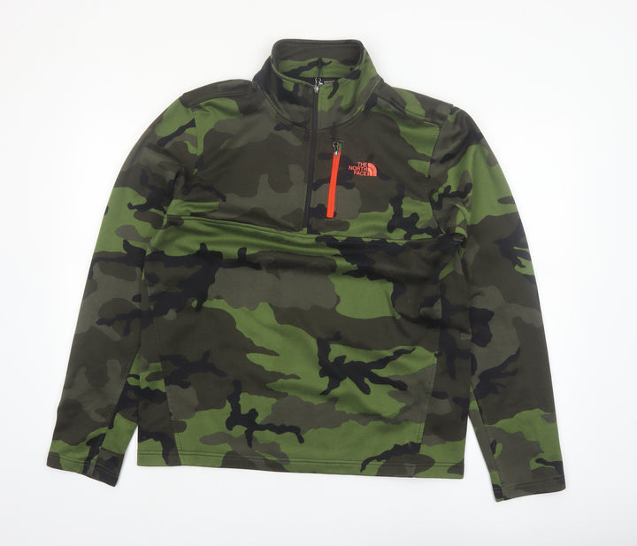 The North Face Men's Green Camo 1/4 Zip Fleece Sweatshirt M