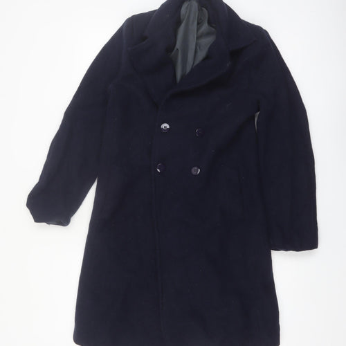 Azul Women's Blue Wool Long Overcoat M Classic Lined Buttoned