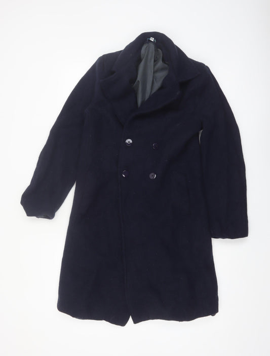 Azul Women's Blue Wool Long Overcoat M Classic Lined Buttoned