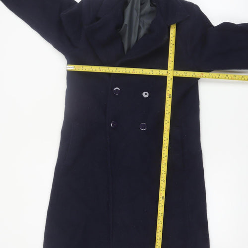 Azul Women's Blue Wool Long Overcoat M Classic Lined Buttoned