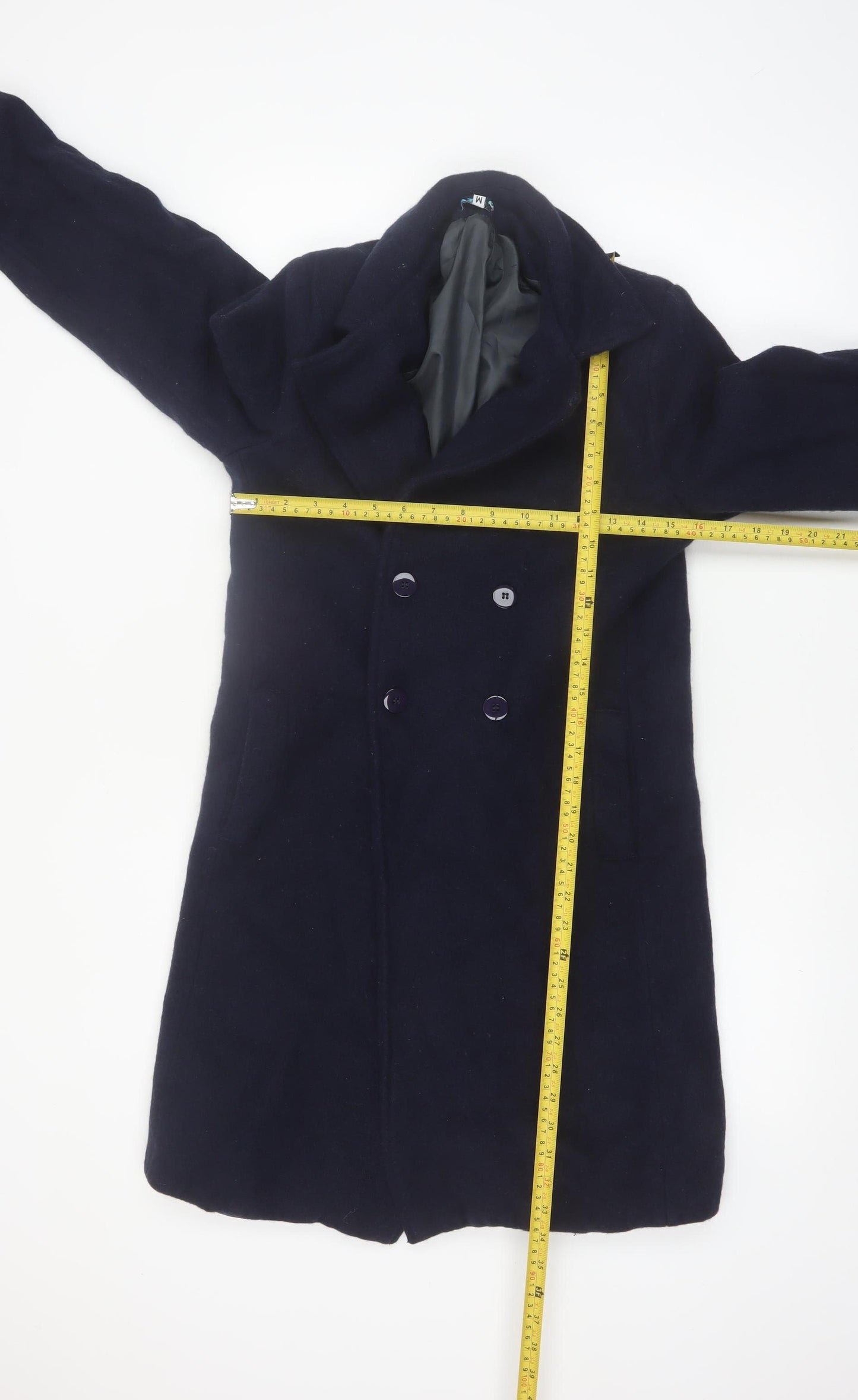 Azul Women's Blue Wool Long Overcoat M Classic Lined Buttoned