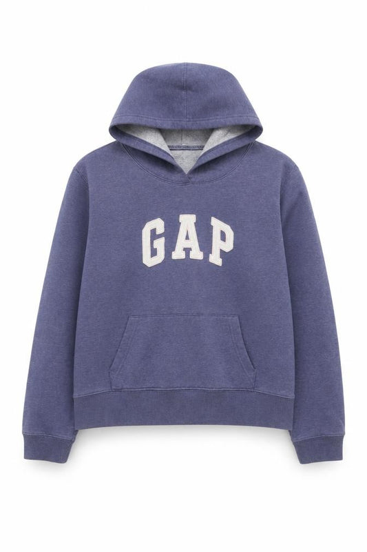 Front view of Gap women’s blue pullover hoodie small cotton blend casual