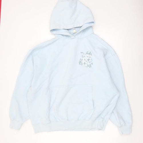 River Island Men's Blue Pullover Hoodie L Skull Graphic Design