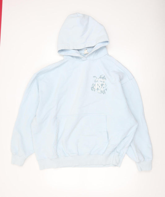 River Island Men's Blue Pullover Hoodie L Skull Graphic Design