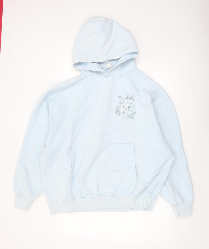 River Island Men's Blue Pullover Hoodie L Skull Graphic Design