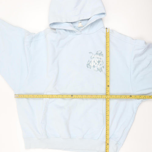 River Island Men's Blue Pullover Hoodie L Skull Graphic Design