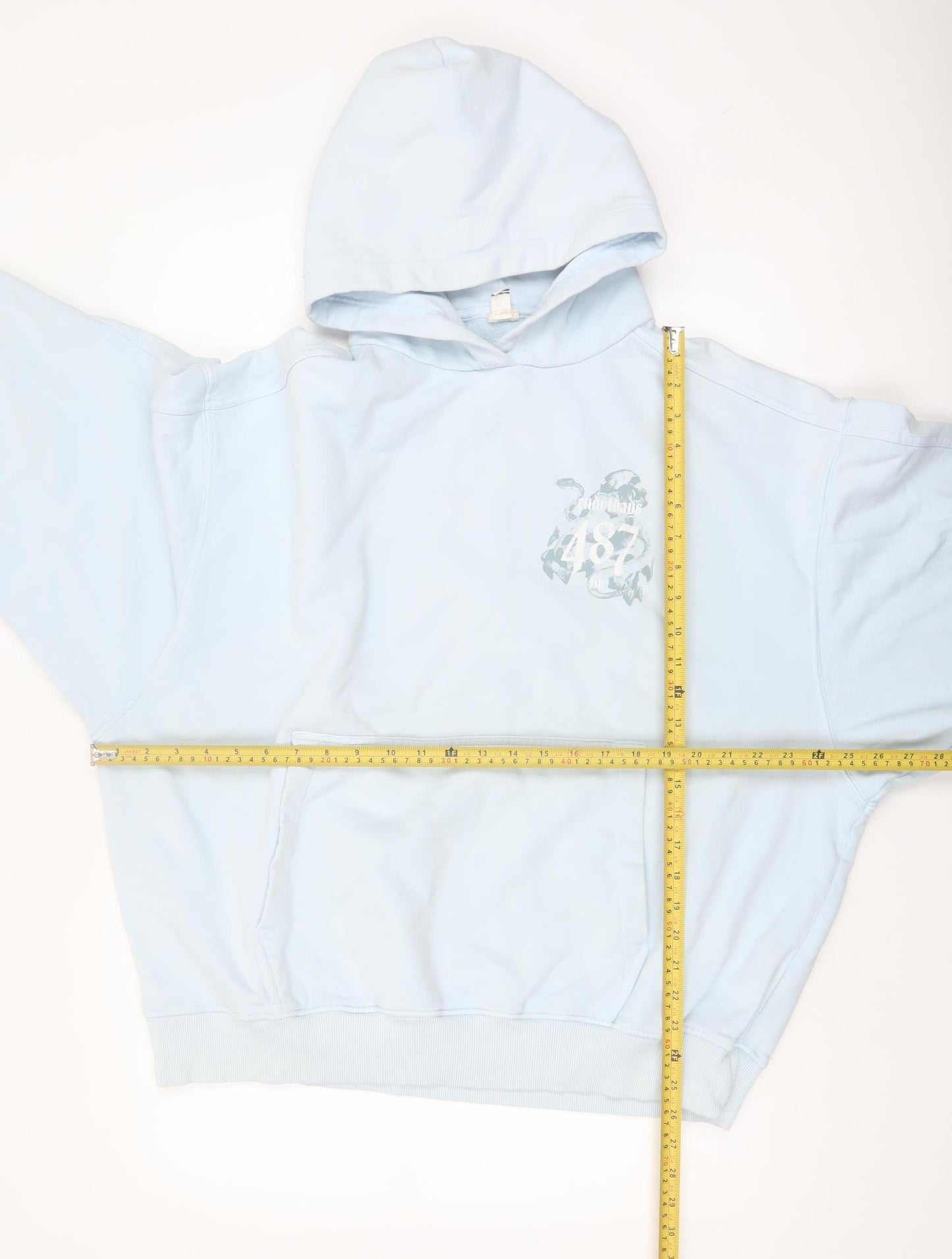 River Island Men's Blue Pullover Hoodie L Skull Graphic Design
