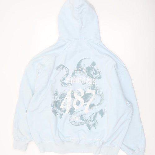 River Island Men's Blue Pullover Hoodie L Skull Graphic Design