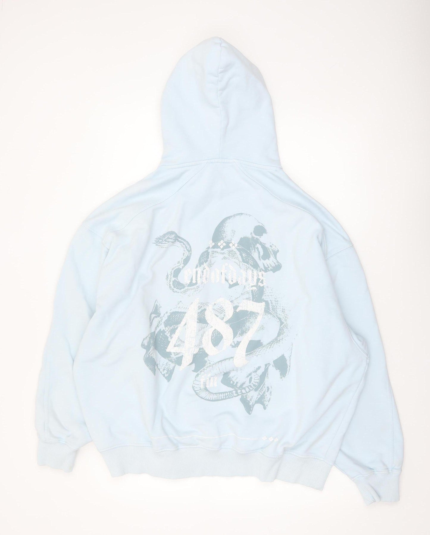 River Island Men's Blue Pullover Hoodie L Skull Graphic Design