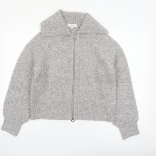 Marks and Spencer Women's Grey Full Zip Wool Blend Jumper M