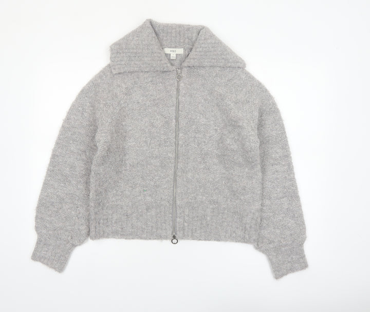 Marks and Spencer Women's Grey Full Zip Wool Blend Jumper M
