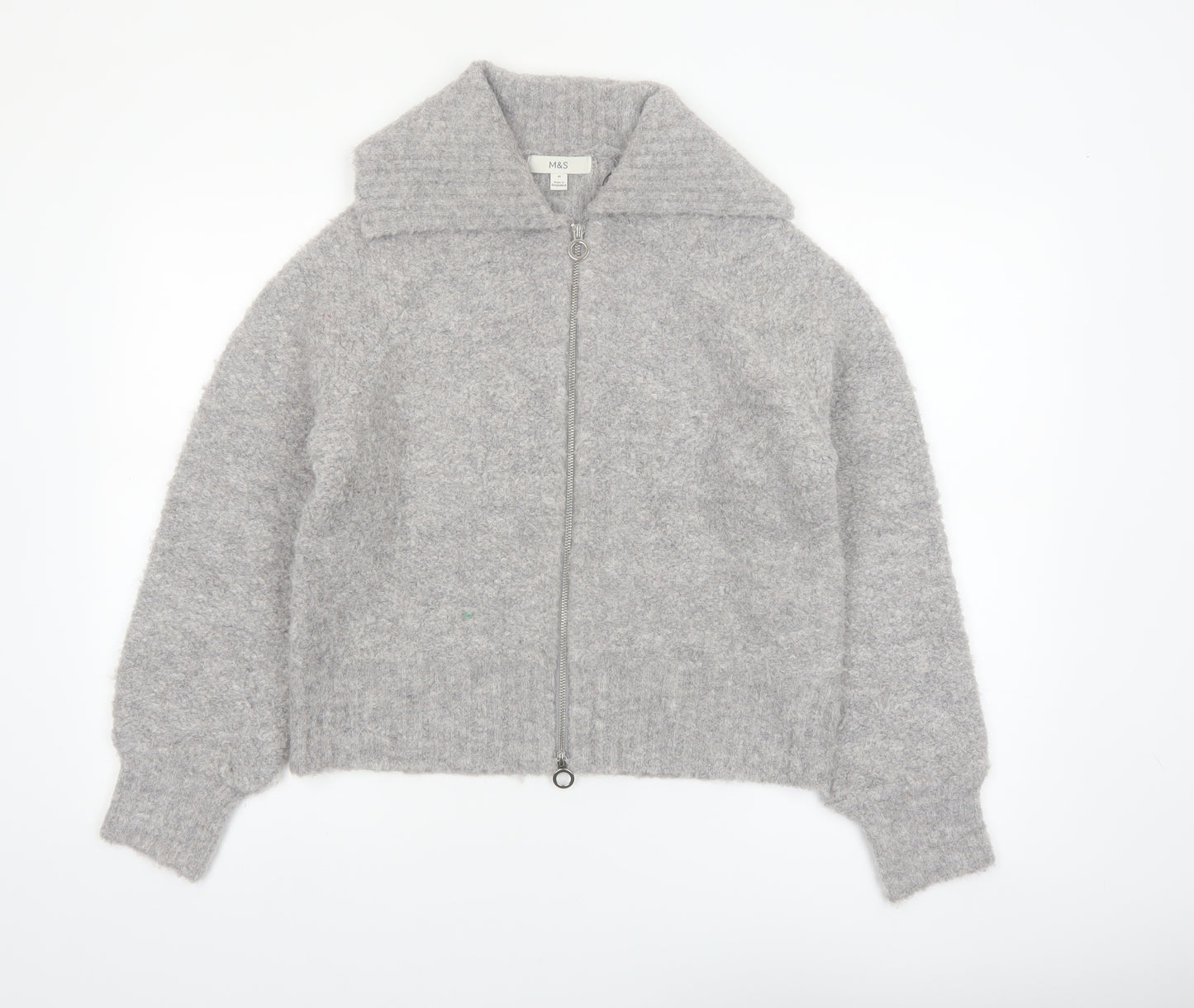 Marks and Spencer Women's Grey Full Zip Wool Blend Jumper M