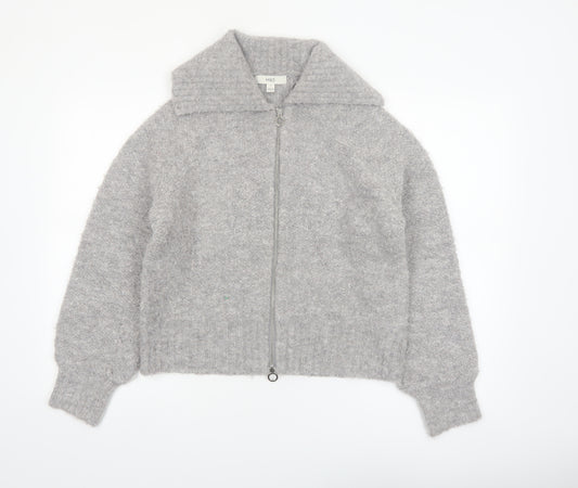 Marks and Spencer Women's Grey Full Zip Wool Blend Jumper M