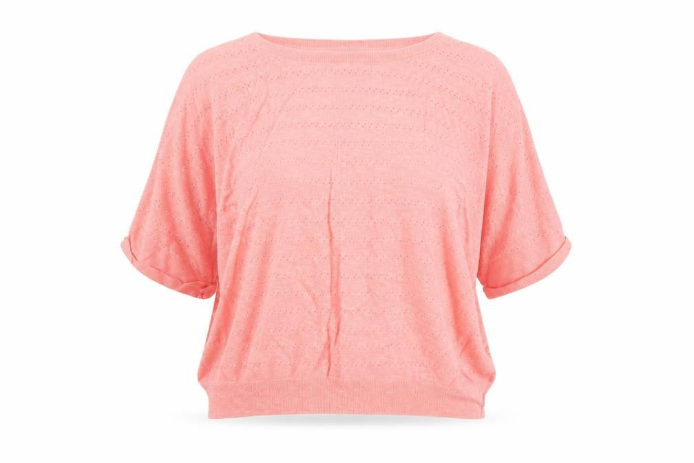 Front view of Oliver Bonas Women’s Pink Knit Short Sleeve jumper, size UK 8