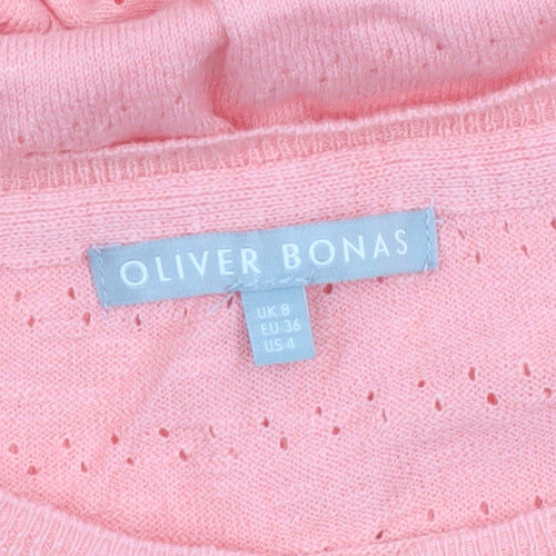 Oliver Bonas Women’s Pink Knit Short Sleeve Pullover Jumper Size 8
