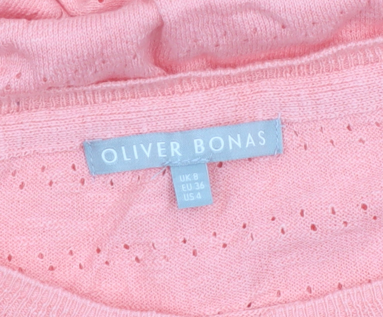 Oliver Bonas Women’s Pink Knit Short Sleeve Pullover Jumper Size 8