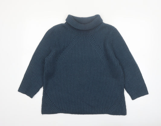 Monsoon Women's Blue Roll Neck Chunky Knit Jumper Size 18