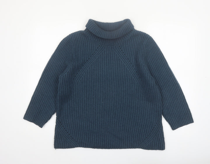 Monsoon Women's Blue Roll Neck Chunky Knit Jumper Size 18