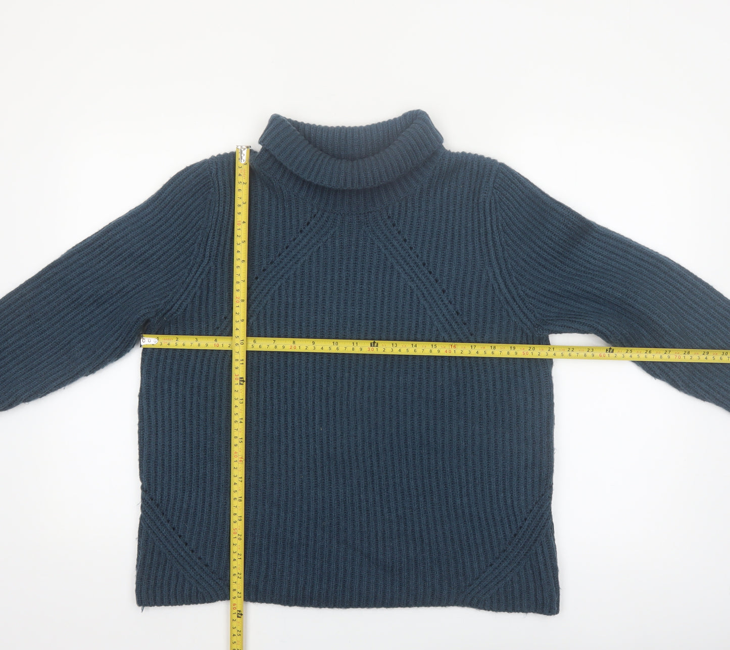 Monsoon Women's Blue Roll Neck Chunky Knit Jumper Size 18