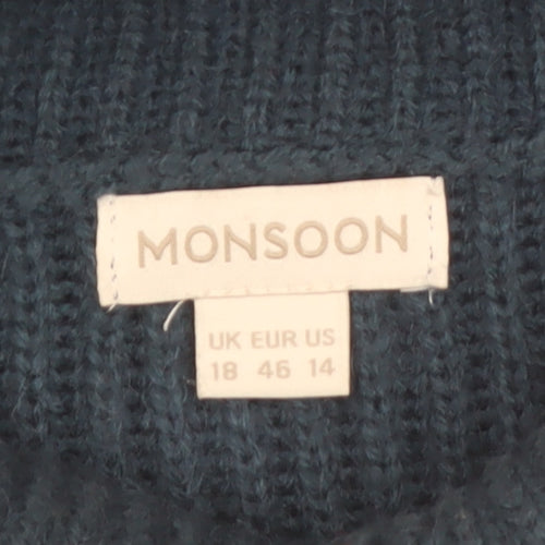 Monsoon Women's Blue Roll Neck Chunky Knit Jumper Size 18