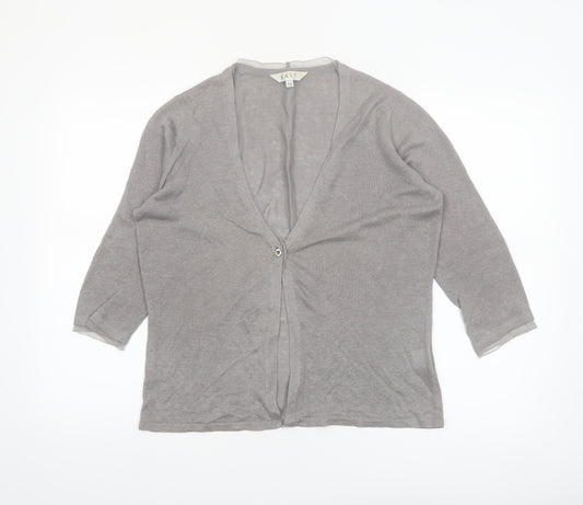 EAST Women’s Grey Linen Silk Cardigan Size 12 V-Neck 3/4 Sleeve